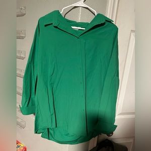 Women’s green button down shirt